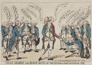 Onkel George und Schwarzer Dick bei ihrem neuen Spiel des Marine-Federballs von Thomas Rowlandson