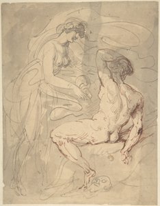 Frau spricht mit einem sitzenden männlichen Akt von Thomas Rowlandson