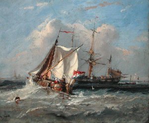 Ein niederländisches Smalschip bei starkem Wind