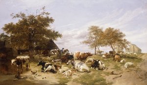 Ein Milchbauernhof in den Marschen, Ostkent, 1859 von Thomas Sidney Cooper