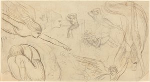 Blatt mit Studien von Engeln und kauernden Figuren (Illustration für Macklins Bibel?) von Thomas Stothard