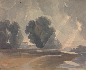 Landschaft mit Bäumen und See