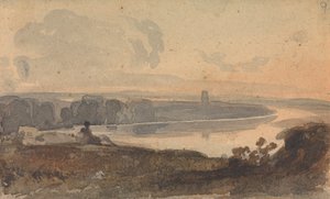 Landschaft mit gewundenem Fluss, Figur auf Hügel im Vordergrund von Thomas Sully