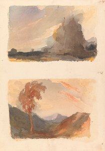 Zwei Zeichnungen auf einem Blatt: Landschaft mit großer Klippe im Vordergrund - Cuyp