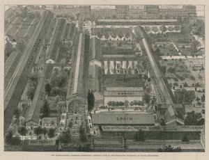 Die Internationale Fischereiausstellung; Eine Gesamtansicht der Ausstellungsgebäude (Gravur) von Thomas Sulman