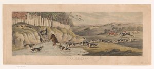 Meute Foxhounds jagt ein Reh in einen Teich von Thomas Sutherland