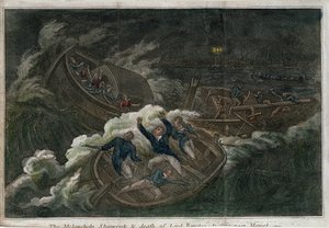 Das melancholische Schiffswrack und der Tod von Lord Royston. Lithographie (17,5 x 25,8 cm), London (England) Ausgabe, von Thomas Tegg (1808?). Englische Kunst