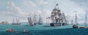 Das US-Schiff Franklin mit Blick auf die Bucht von New York
