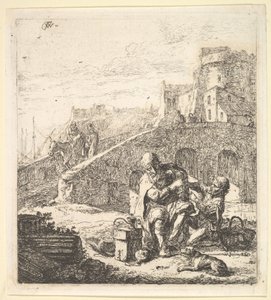 Lazarillo stiehlt Trauben vom armen blinden Bettler