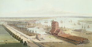 Das Mast House und Brunswick Dock in Blackwell, 1803 von Thomas und William Daniell