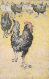 Hahn, gefolgt von schwarzen und weißen Hennen, 1899 von Théophile Alexandre Steinlen