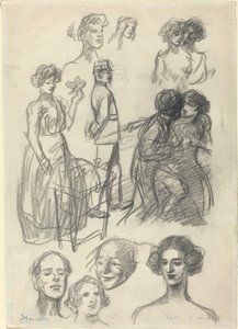 Skizzen für "Liebende auf einer Bank" von Théophile Alexandre Steinlen