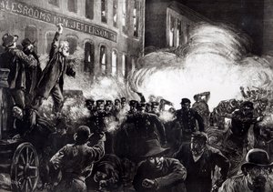Der Anarchistenaufstand in Chicago: Eine Dynamitbombe explodiert unter den Polizisten, aus 
