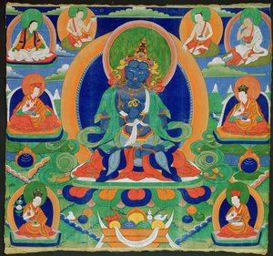 Thangka-Malerei, die den Adibuddha Vajradhara (Do rje chang) darstellt, tibetisch, 19. Jahrhundert