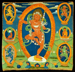 Thangka-Malerei, die die Dakini Vajravarahi (Do rje pag mo) darstellt, tibetisch, 19. Jahrhundert