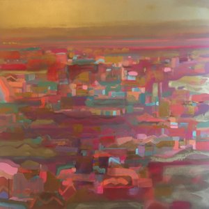 Goldener Himmel, orangefarbener Streifen Horizont von Tiffany Lynch