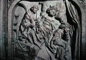 Grab von Heinrich II. und seiner Frau Kunigunde, Detail des vom heiligen Benedikt operierten Kaisers