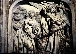 Grab von Heinrich II. (973-1024) und seiner Frau Kunigunde, Detail des Wiegens des Herzens von Heinrich II. in Anwesenheit von St. Laurentius