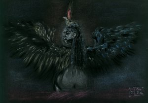 Dunkle geflügelte Göttin