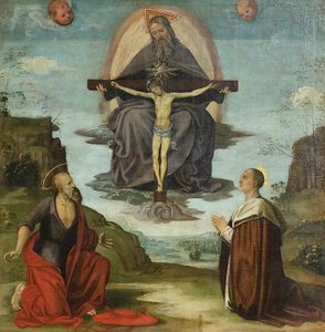 Die Dreifaltigkeit mit dem heiligen Hieronymus und dem seligen Colombini, ca. 1520