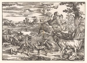 Landschaft mit Milchmädchen von Titiaan