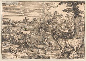 Landschaft mit Milchmädchen von Titiaan