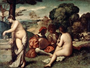 Konzert champêtre, Das ländliche Konzert, um 1510-1511 von Tiziano Vecelli