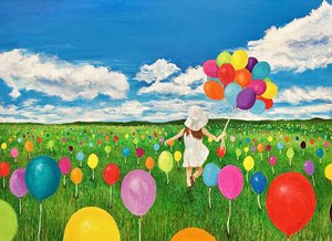 Fröhliches Mädchen Ballonfeld von Tom Blood