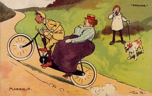 Ehemann und Ehefrau auf einem Tandem von Tom Browne