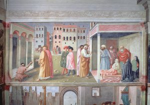 St. Peter heilt einen Krüppel und die Auferweckung der Tabitha von Tommaso Masolino da Panicale