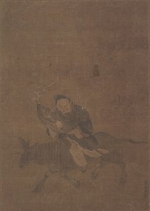 Daoist auf einem gehörnten Tier reitend
