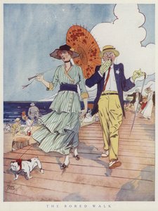 Paar auf der Promenade, gelangweilt voneinander