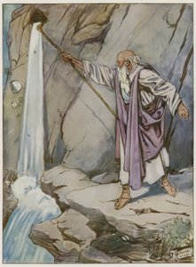 Moses schlägt den Felsen, um Wasser hervorzubringen