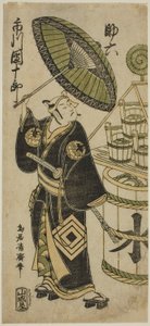 Der Schauspieler Ichikawa Danjuro IV als Sukeroku im Stück "Choseiden Fudan-zakura," aufgeführt im Nakamura Theater im vierten Monat, 1756