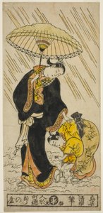 Schnee von einem Paar Holzschuhe klopfen von Torii Kiyomasu II