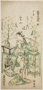 Der Schauspieler Onoe Kikugoro I, rechtes Blatt des "Blumenverkäufer-Triptychons (Hanauri sanpukutsui)"