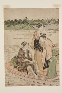 Fähre am Rokugō-Fluss (Farbholzschnitt) von Torii Kiyonaga