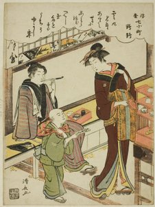 Papagei (Omu), aus der Serie "Schwebende Welt Versionen der Sieben Komachi (Ukiyo Nana Komachi)" von Torii Kiyonaga