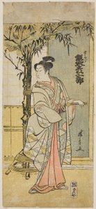 Der Schauspieler Bando Hikosaburo III als Kichisaburo im Stück Junshoku Edo Murasaki, aufgeführt im Ichimura Theater im ersten Monat, 1779