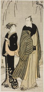 Der Schauspieler Matsumoto Koshiro IV und eine Geisha, aus einer unbetitelten Serie von Drucken, die Schauspieler im Privatleben zeigen