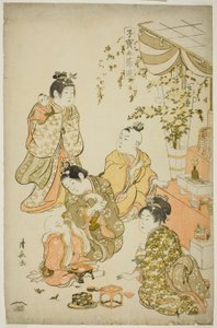 Das Puppenfest, aus der Serie „Kostbare Kinderspiele der fünf Feste (Kodakara gosetsu asobi), ca. 1801 (Farbholzschnitt) von Torii Kiyonaga