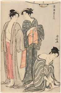 Drei Frauen nach dem Bad, aus der Serie „Ein Brokat östlicher Sitten (Fuzoku Azuma no nishiki)“ von Torii Kiyonaga