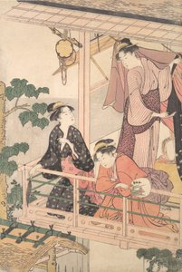 Drei Frauen auf einem Balkon von Torii Kiyonaga