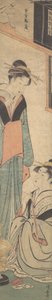 Zwei Mädchen sprechen in der Nähe des Hibachi-Feuertopfs, ca. 1785 von Torii Kiyonaga