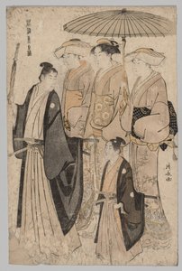 Frau von Yoshiwara und Begleiterinnen (aus der Serie Brokate des Ostens in Mode) von Torii Kiyonaga