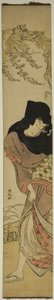 Frau unter windgepeitschter Glyzinie von Torii Kiyonaga