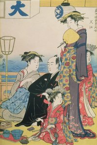 Frauen der fröhlichen Viertel, rechte Tafel eines Diptychons (Farbholzschnitt) von Torii Kiyonaga