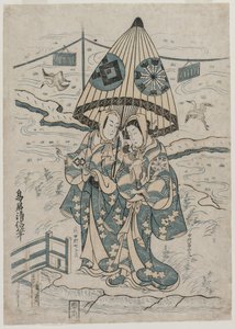Nakamura Tomijuro und Nakamura Shichisaburo II als die Liebenden Agemaki und Sukeroku von Torii Kiyonobu II