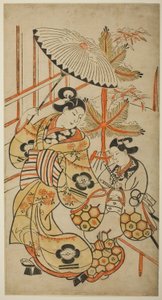 Die Schauspieler Matsumoto Hyozo als Kurtisane und Nakagawa Hanzaburo als junger Mann