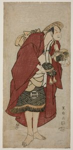 Der Schauspieler Sakata Hangoro III als der Stallknecht Abumizuri no Iwazo in Koriyama, tatsächlich Kurisaka Taro Tomonori (Sandai-me Sakata Hangoro no Koriyama no Umakata Abumizuri no Iwazo, jitsuwa Kurisaka Taro Tomonori)